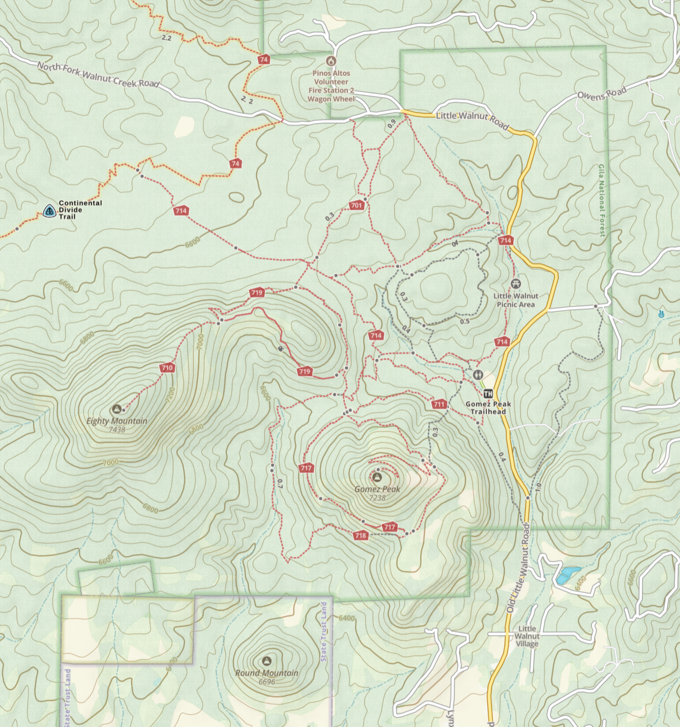 Map of trails in the Little Walnut trail system.