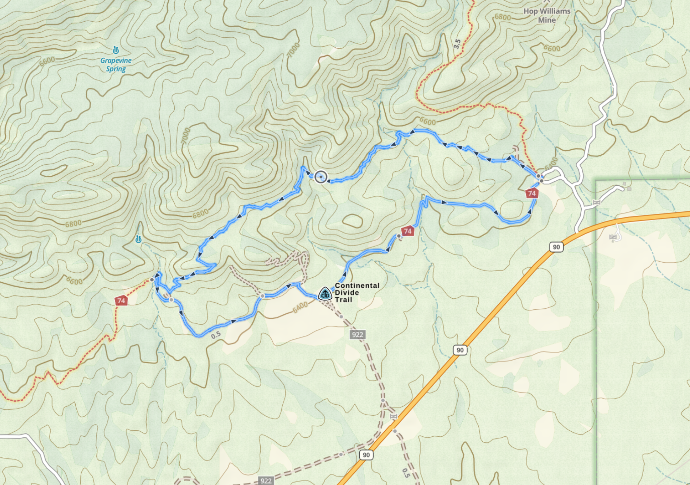 Map of the Neglected Mine loop trail